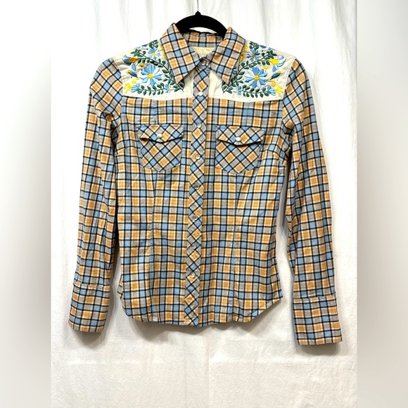 Paul & Joe Tops - Paul & Joe Target Womens Small Pearl Button Plaid Embroidered Western